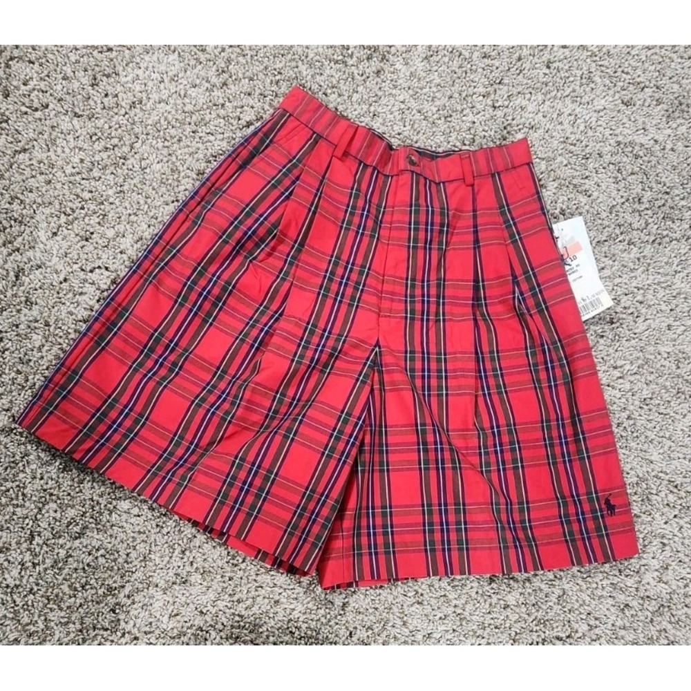Polo Ralph Lauren Vtg Retro 90s Academia Preppy Plaid Cotton Short Sz 10‎ NWT